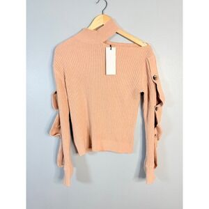 N12H pink‎ blush wool blend sweater buttons mock neck size XS NWT